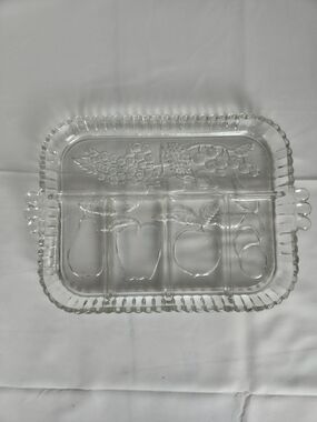 Clear Glass Divided Serving Tray with Fruit Motif